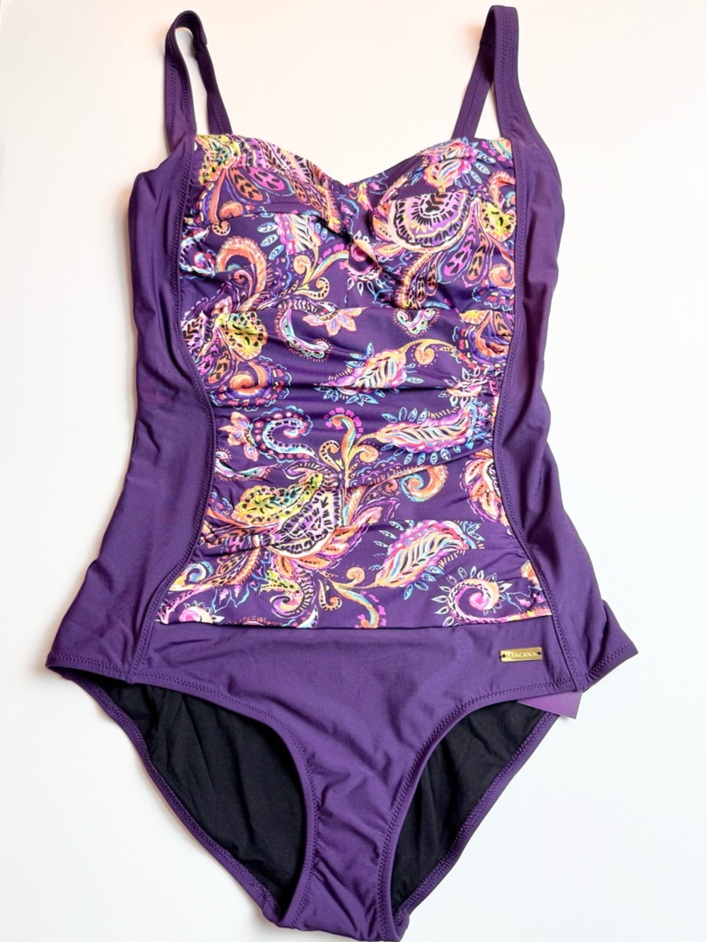 Purple Paisley Print Tummy Control One Piece Swimsuit